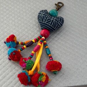 Colorful Heart Keychain with Pom Poms